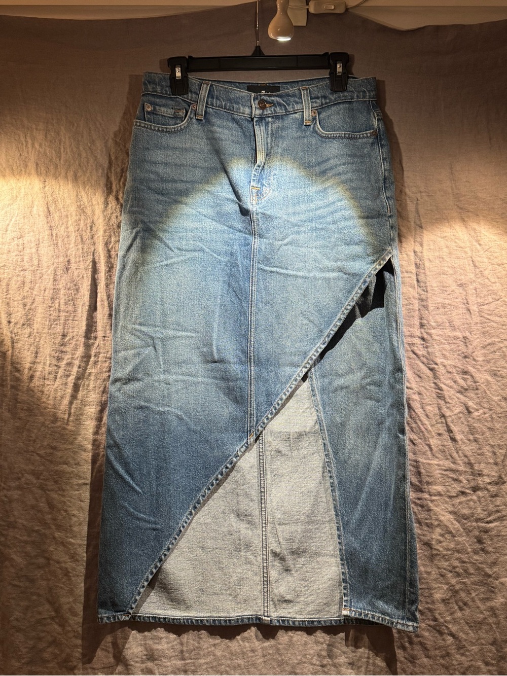 NWT - For All Mankind Women’s Blue Jean Denim Midi Skirt with Diagonal Slit - 27